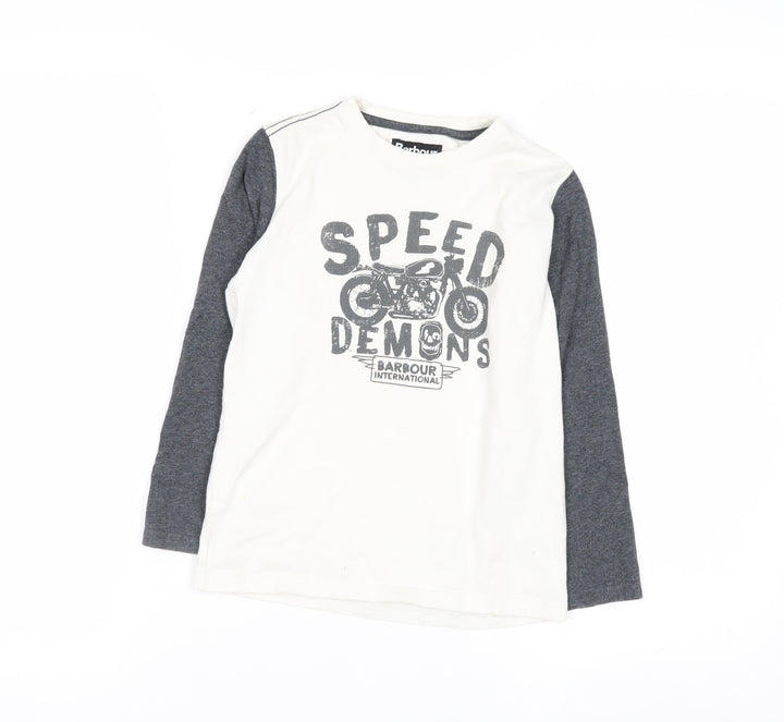 Barbour International Boys White Long Sleeve Motorcycle Graphic T-Shirt Size S