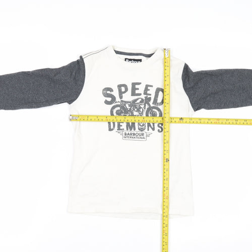 Barbour International Boys White Long Sleeve Motorcycle Graphic T-Shirt Size S