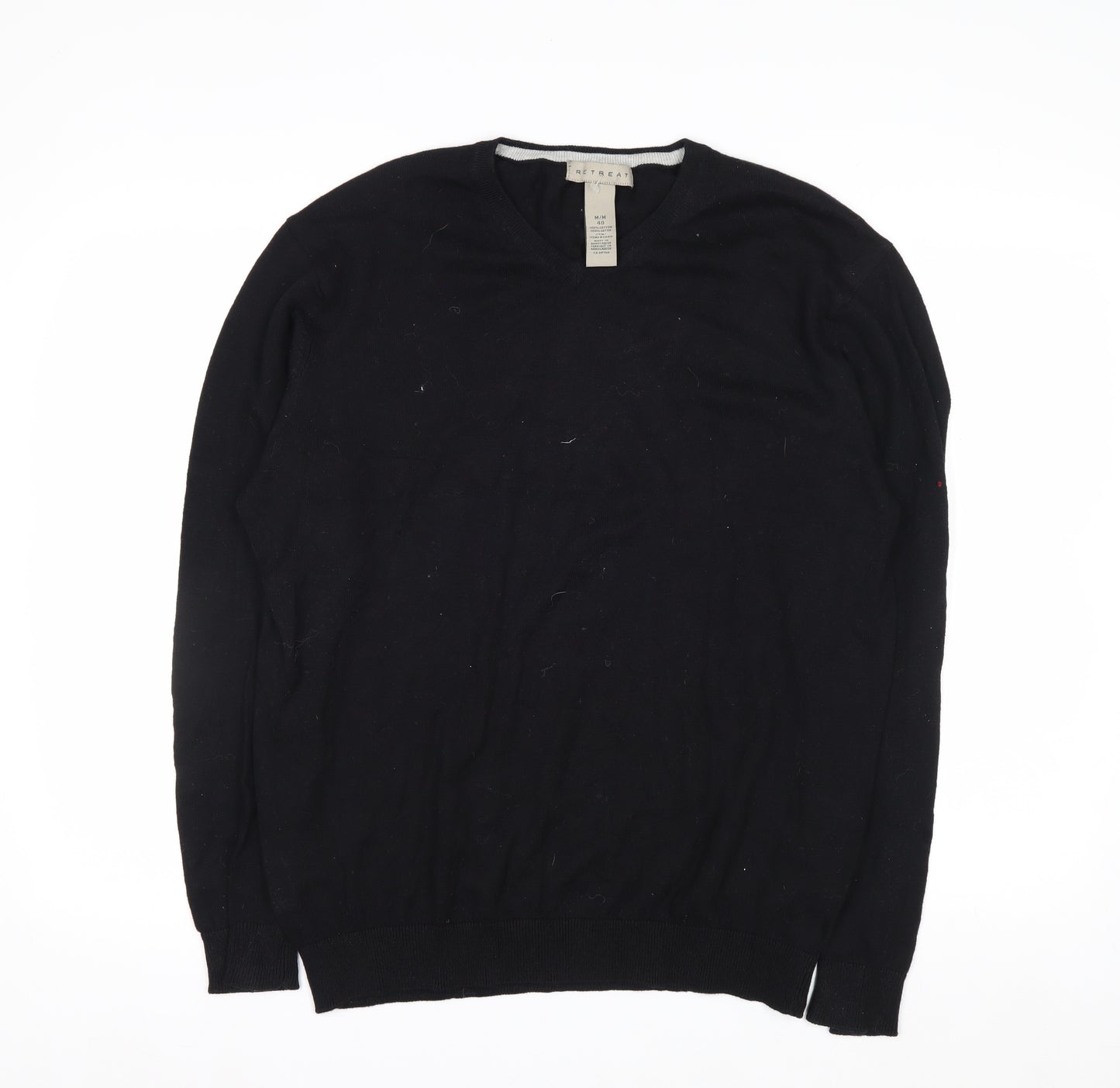 Retreat Men's Black Cotton Crew Neck Pullover Jumper Size M