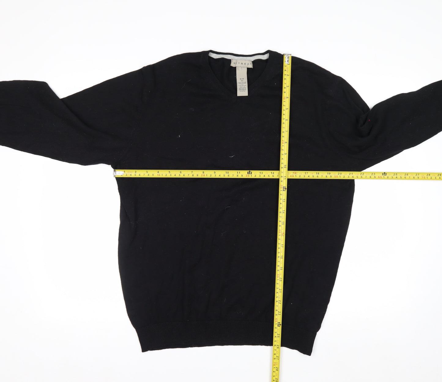 Retreat Men's Black Cotton Crew Neck Pullover Jumper Size M