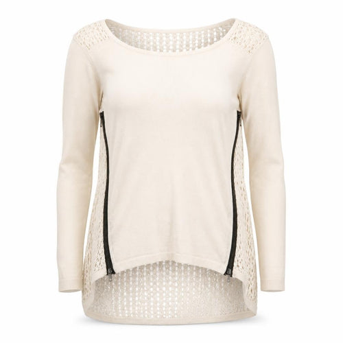 Warehouse Women Beige Open-Knit Lightweight Zip Jumper UK 6