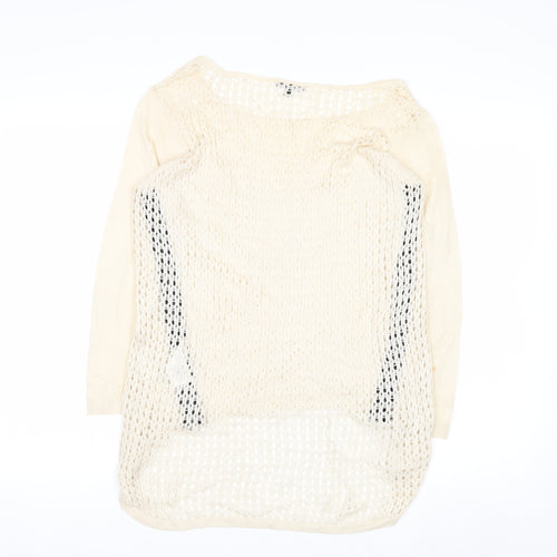 Warehouse Women Beige Open-Knit Lightweight Zip Jumper UK 6