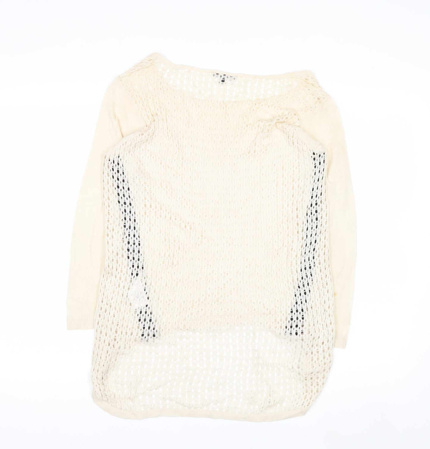 Warehouse Women Beige Open-Knit Lightweight Zip Jumper UK 6