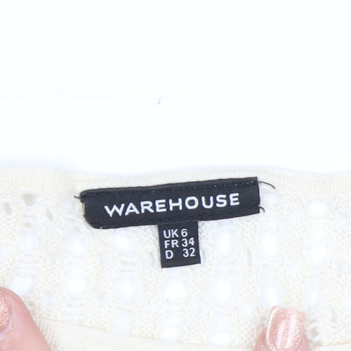 Warehouse Women Beige Open-Knit Lightweight Zip Jumper UK 6