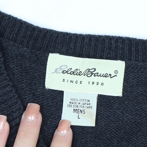 Eddie Bauer Mens Grey Argyle Cotton Knit Vest L Vintage