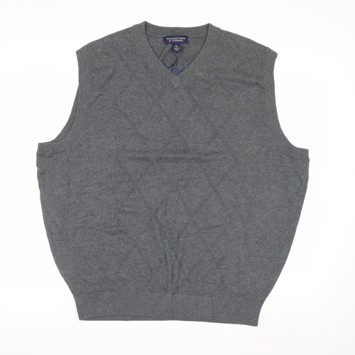 Roundtree & Yorke Men's Grey Cotton Argyle V-Neck Vest XL
