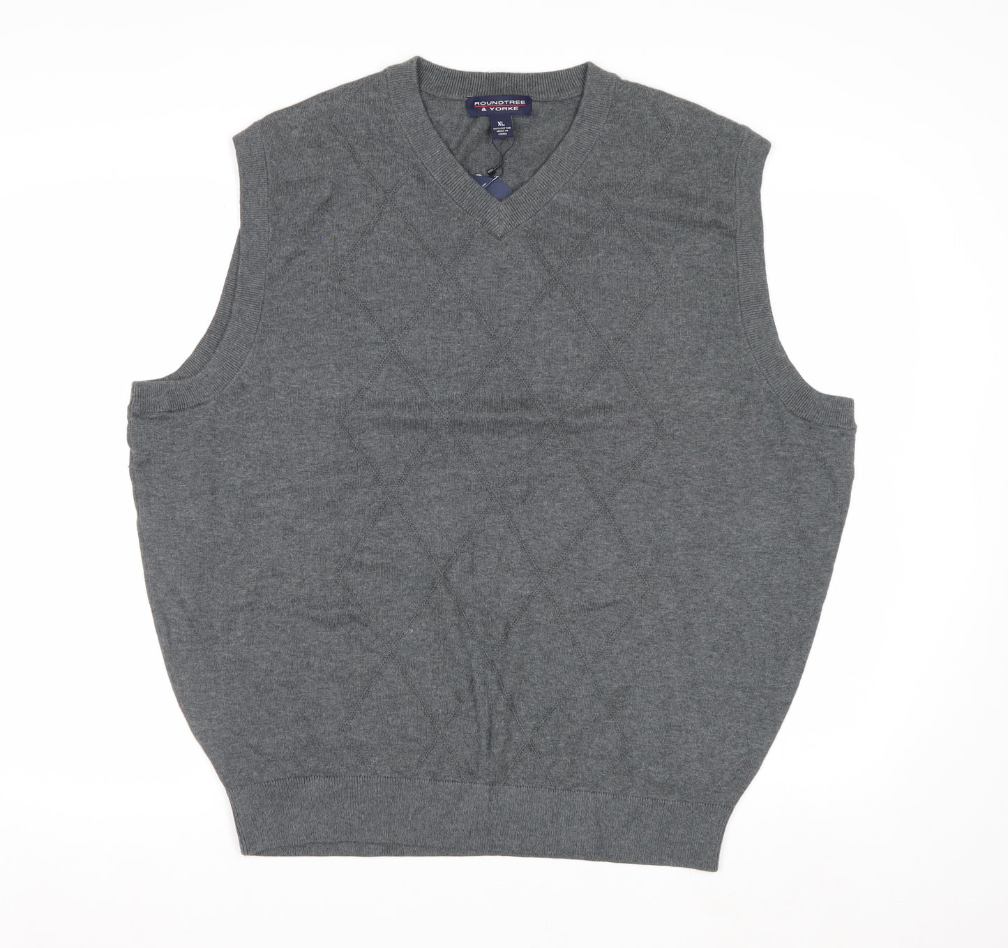 Roundtree & Yorke Men's Grey Cotton Argyle V-Neck Vest XL