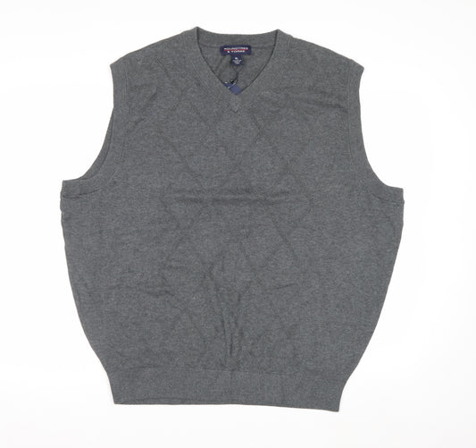 Roundtree & Yorke Men's Grey Cotton Argyle V-Neck Vest XL