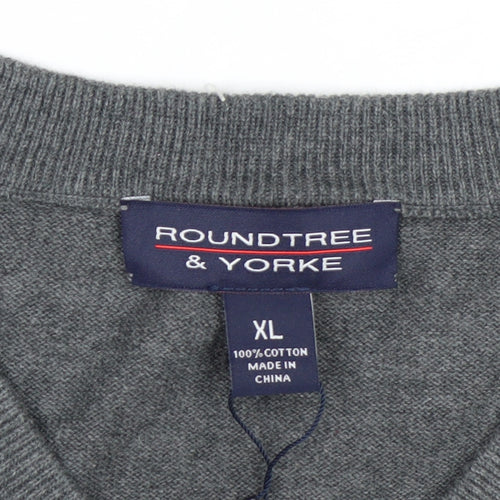 Roundtree & Yorke Men's Grey Cotton Argyle V-Neck Vest XL