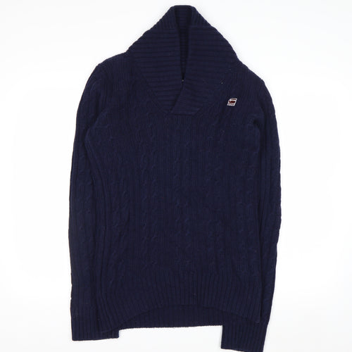 G-Star RAW Men's Blue Wool Cable-Knit V-Neck Pullover Jumper Size S