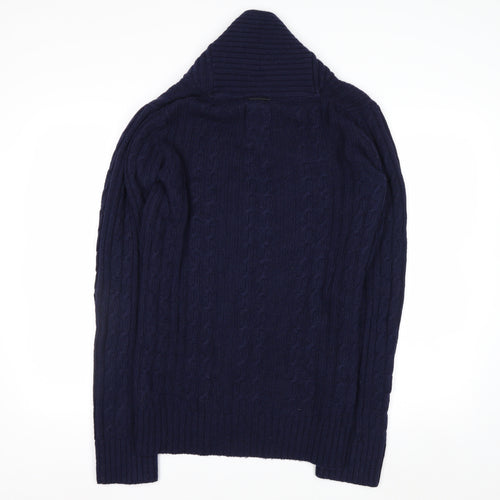 G-Star RAW Men's Blue Wool Cable-Knit V-Neck Pullover Jumper Size S