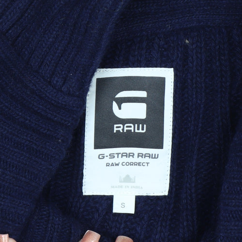 G-Star RAW Men's Blue Wool Cable-Knit V-Neck Pullover Jumper Size S