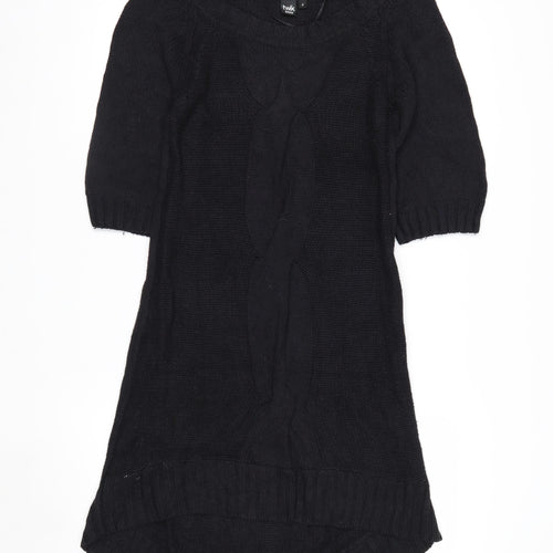 Twik Women Black Petite Knit Jumper Dress Short Sleeve Winter Casual