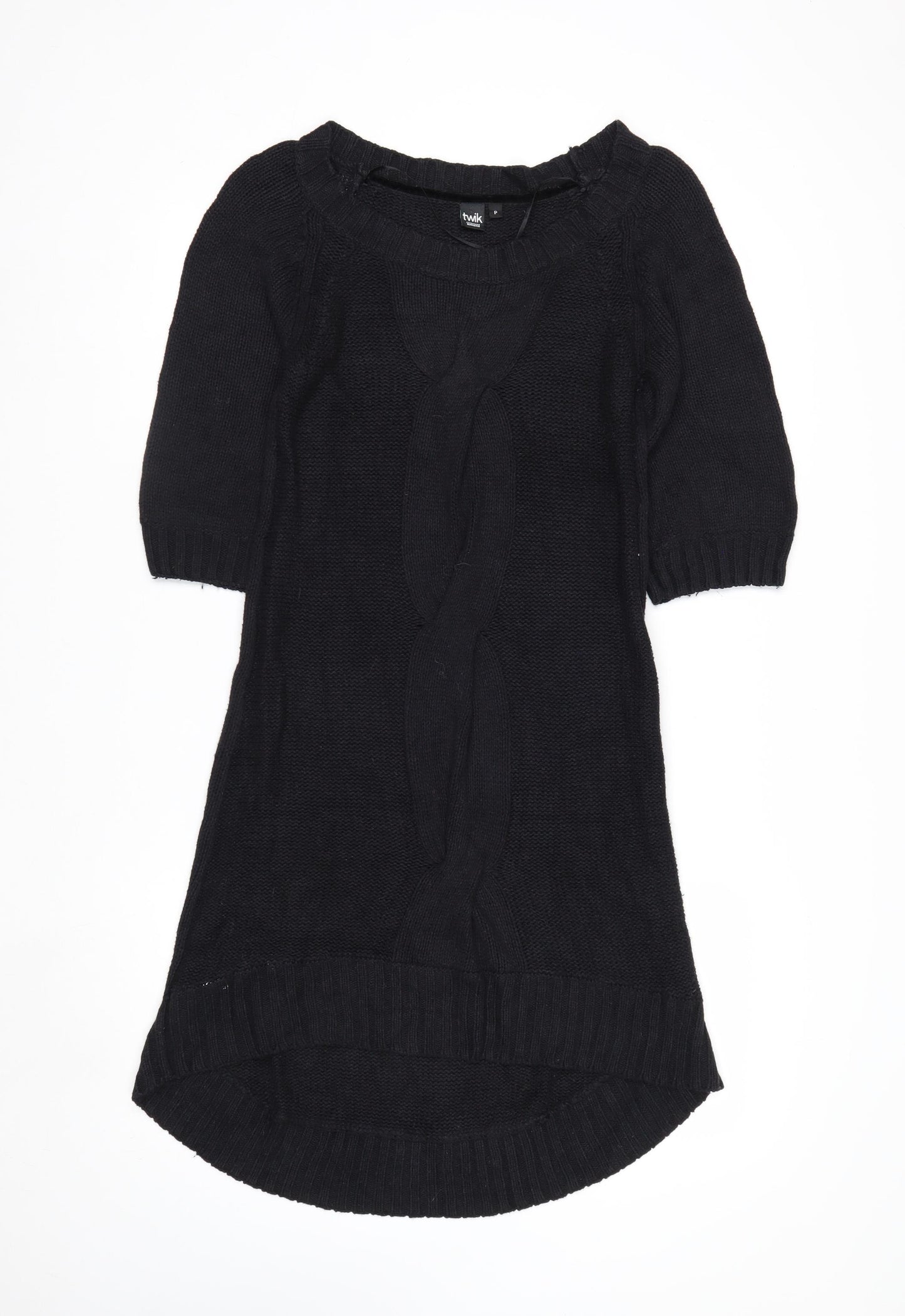Twik Women Black Petite Knit Jumper Dress Short Sleeve Winter Casual