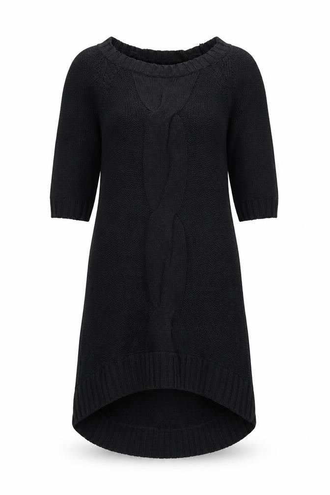 Twik Women Black Petite Knit Jumper Dress Short Sleeve Winter Casual