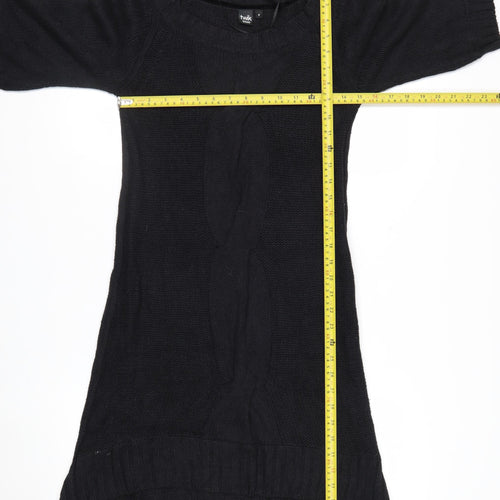 Twik Women Black Petite Knit Jumper Dress Short Sleeve Winter Casual