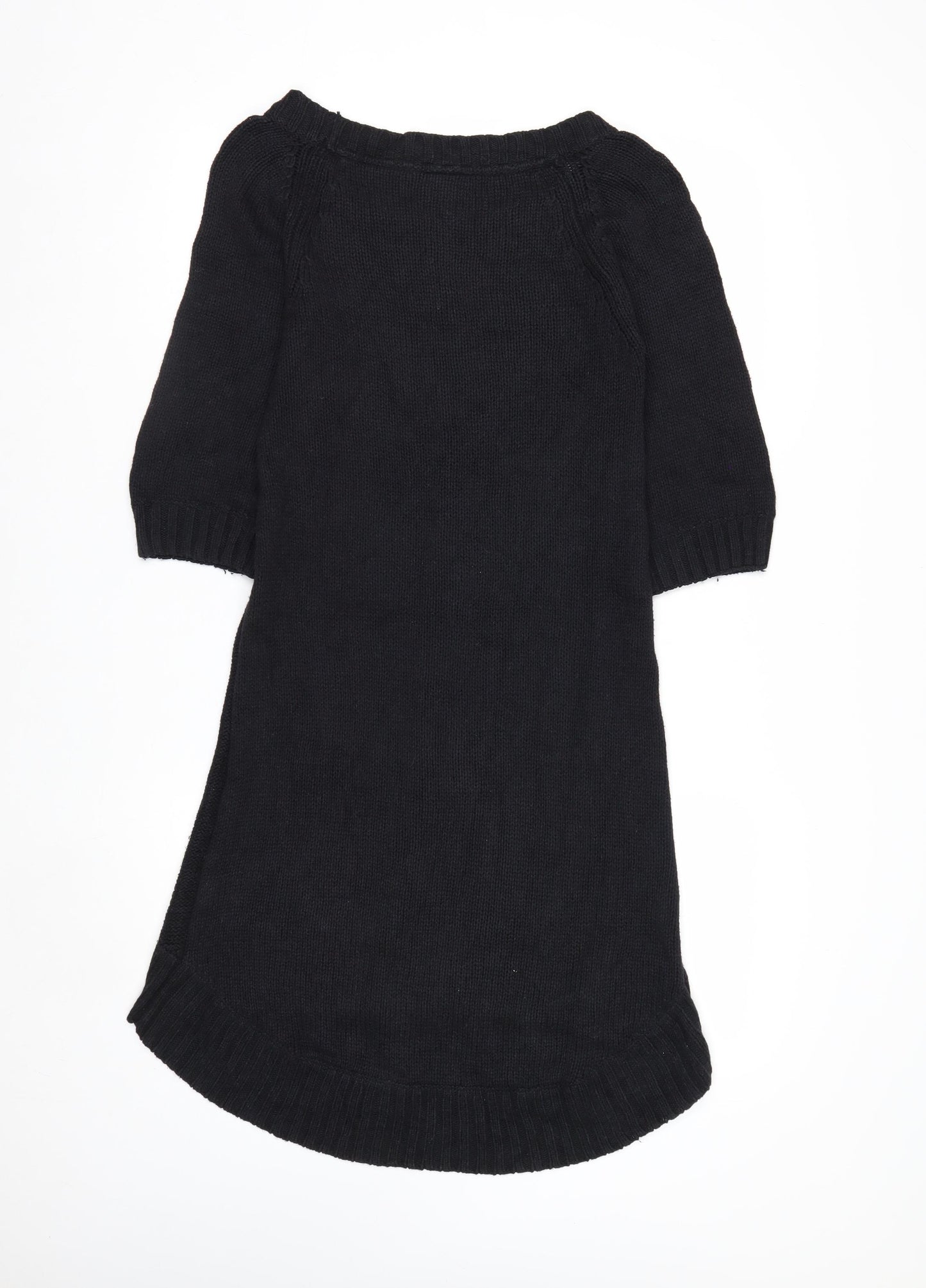 Twik Women Black Petite Knit Jumper Dress Short Sleeve Winter Casual