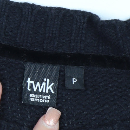 Twik Women Black Petite Knit Jumper Dress Short Sleeve Winter Casual