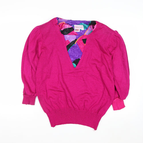 Anthony Sicari Women’s Pink V-Neck Wool Blend Vintage Pullover Jumper Size 14