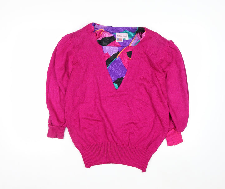 Anthony Sicari Women’s Pink V-Neck Wool Blend Vintage Pullover Jumper Size 14