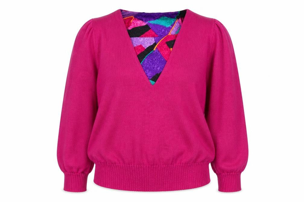 Front view of Anthony Sicari Women’s Pink V-Neck Wool Blend Vintage jumper, size UK 14