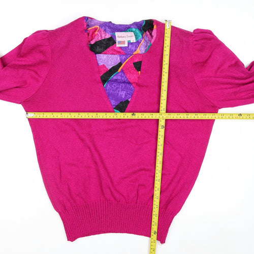 Anthony Sicari Women’s Pink V-Neck Wool Blend Vintage Pullover Jumper Size 14