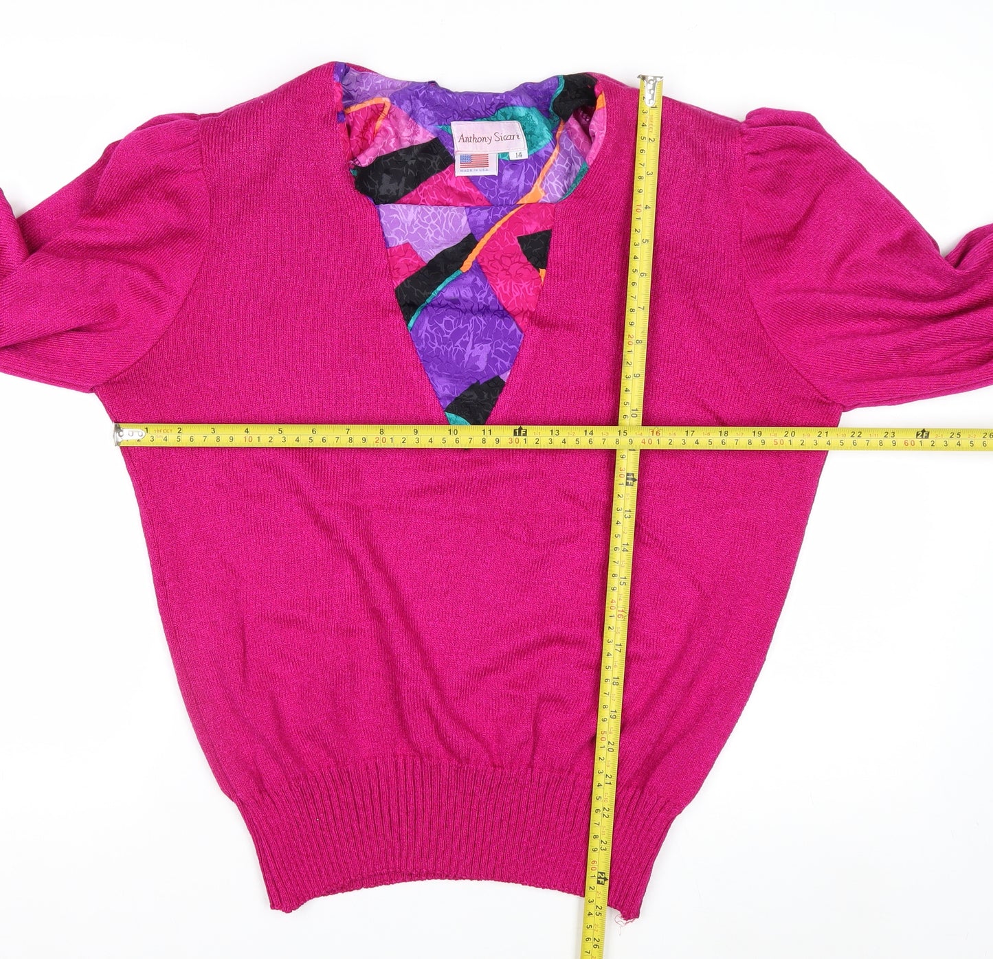 Anthony Sicari Women’s Pink V-Neck Wool Blend Vintage Pullover Jumper Size 14