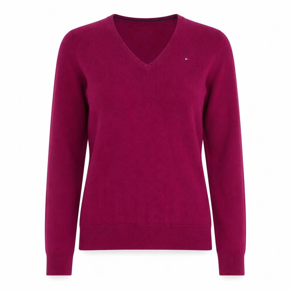 Front view of Tommy Hilfiger Women's Pink V-Neck Cotton Blend Jumper S