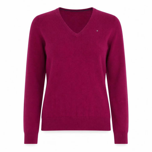 Front view of Tommy Hilfiger Women's Pink V-Neck Cotton Blend Jumper S
