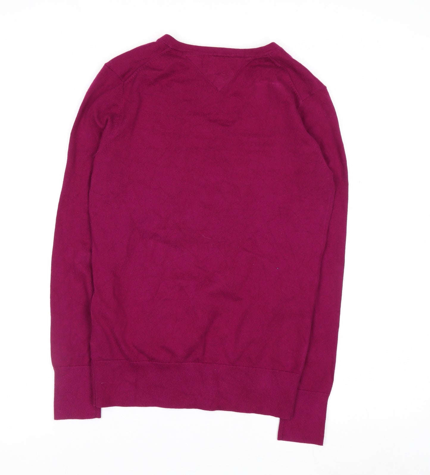 Tommy Hilfiger Women's Pink V-Neck Cotton Blend Jumper S