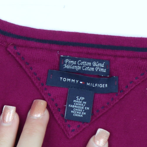 Tommy Hilfiger Women's Pink V-Neck Cotton Blend Jumper S