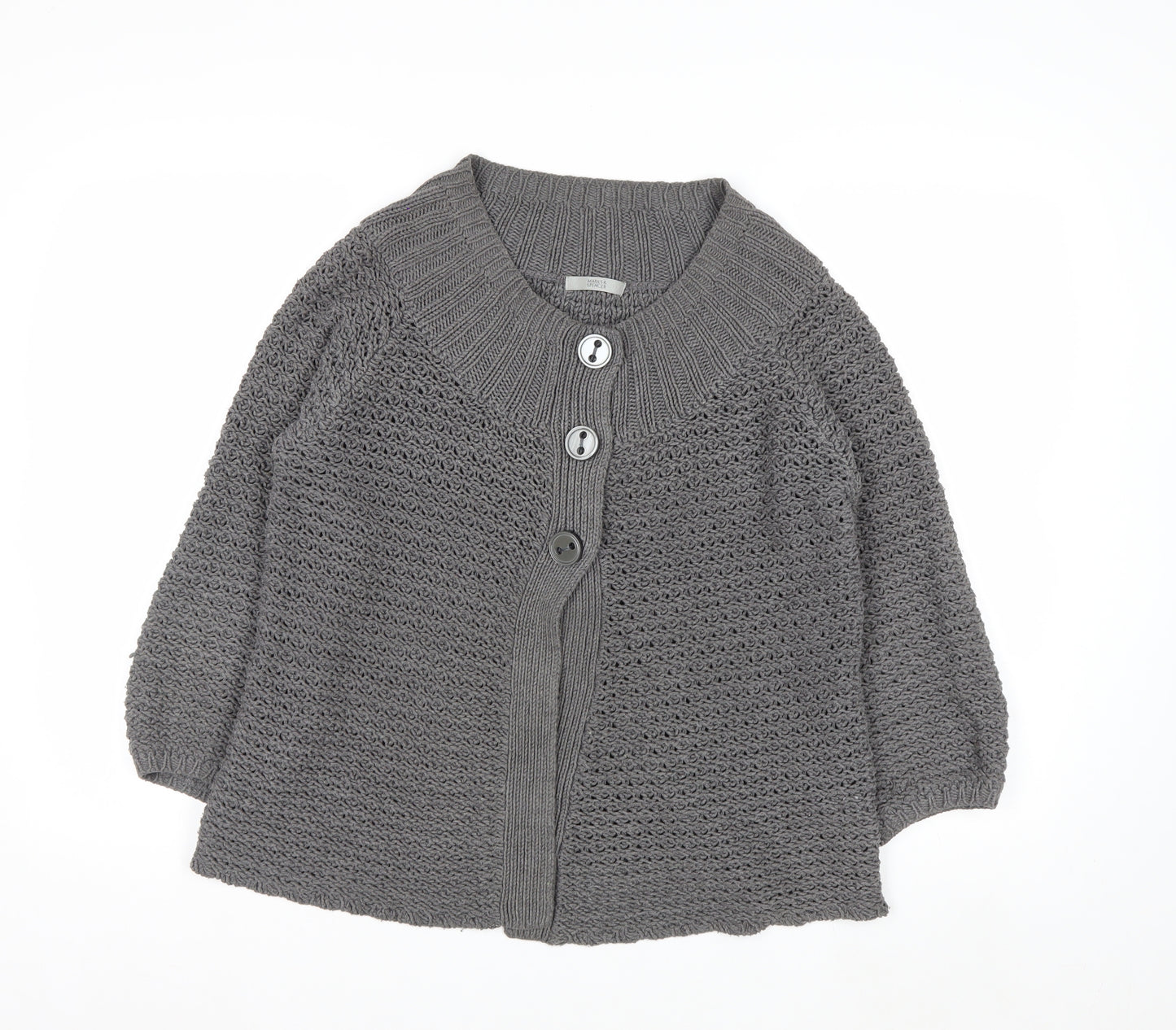 Marks and Spencer Women Grey Size 12 Button Knit Cardigan