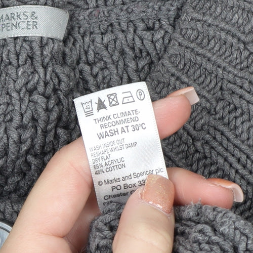 Marks and Spencer Women Grey Size 12 Button Knit Cardigan