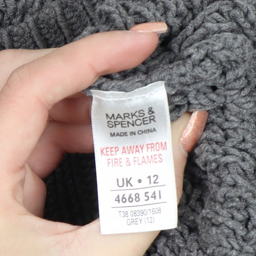Marks and Spencer Women Grey Size 12 Button Knit Cardigan