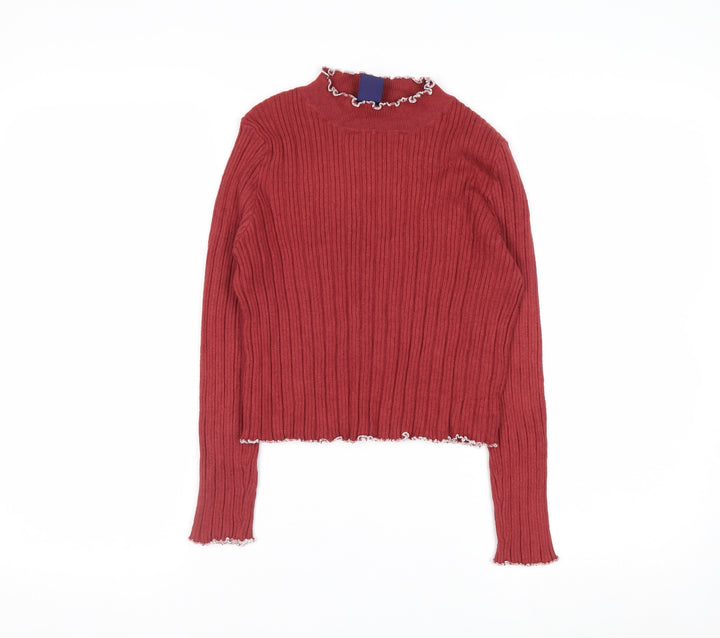 Beyond Retro Womens Red Ribbed Mock Neck Pullover Jumper Size S