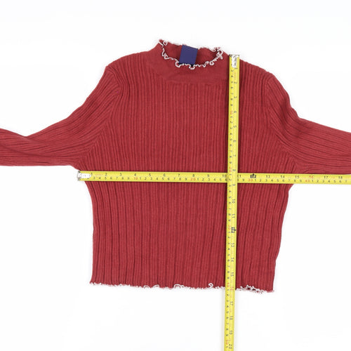 Beyond Retro Womens Red Ribbed Mock Neck Pullover Jumper Size S