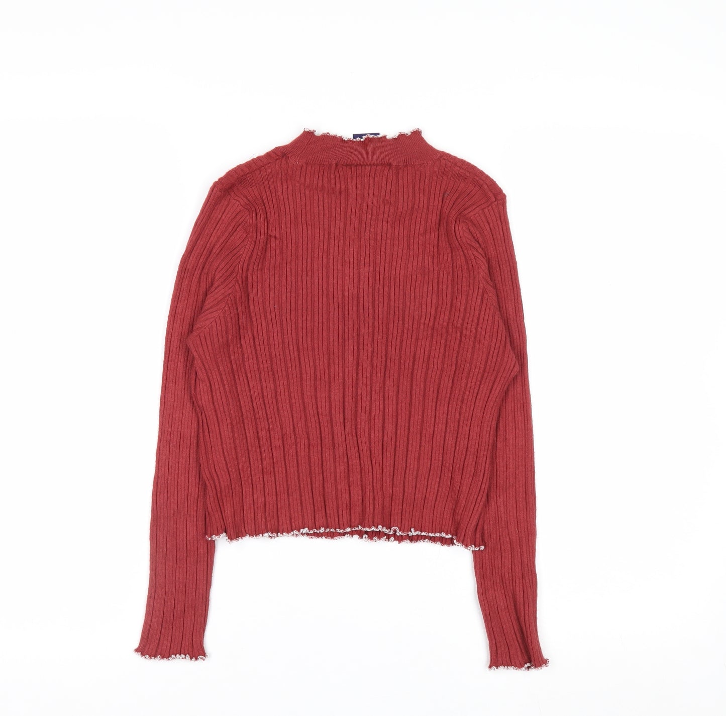 Beyond Retro Womens Red Ribbed Mock Neck Pullover Jumper Size S