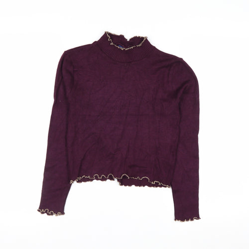 Beyond Retro Womens Purple High Neck Ruffled Knit Jumper Size M