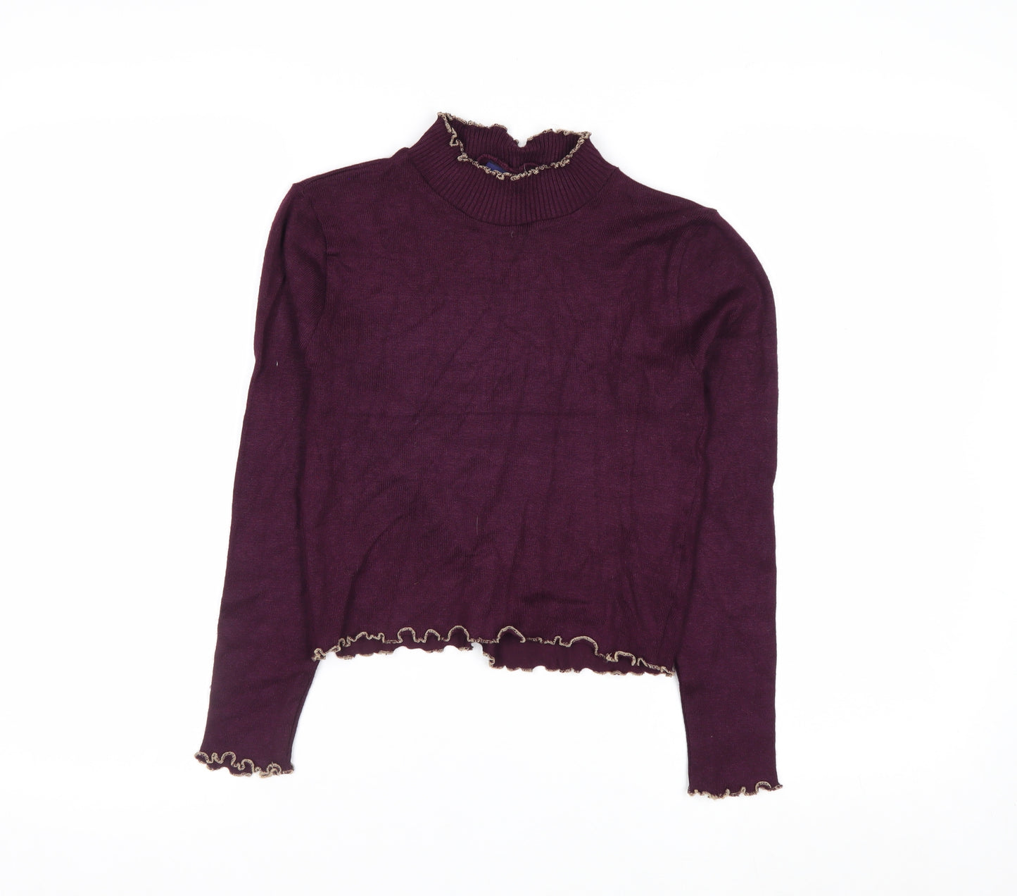 Beyond Retro Womens Purple High Neck Ruffled Knit Jumper Size M