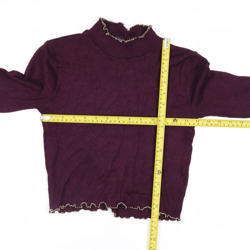 Beyond Retro Womens Purple High Neck Ruffled Knit Jumper Size M