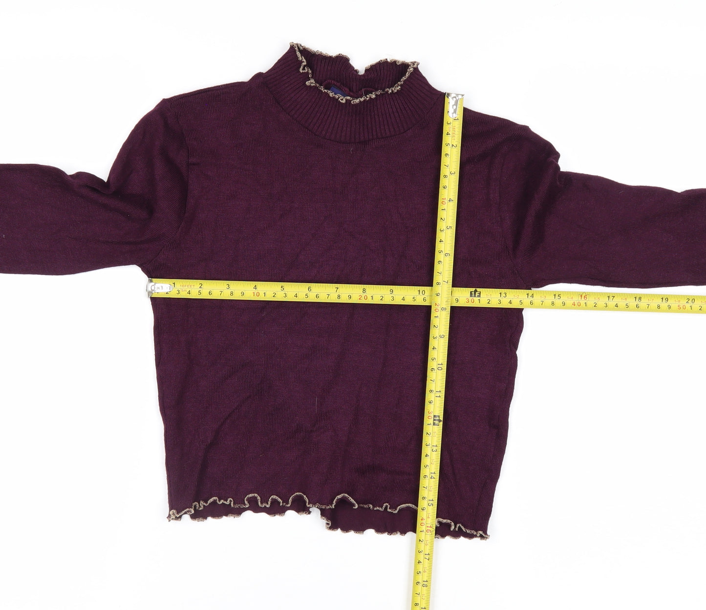 Beyond Retro Womens Purple High Neck Ruffled Knit Jumper Size M