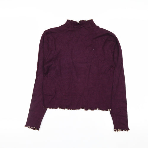 Beyond Retro Womens Purple High Neck Ruffled Knit Jumper Size M