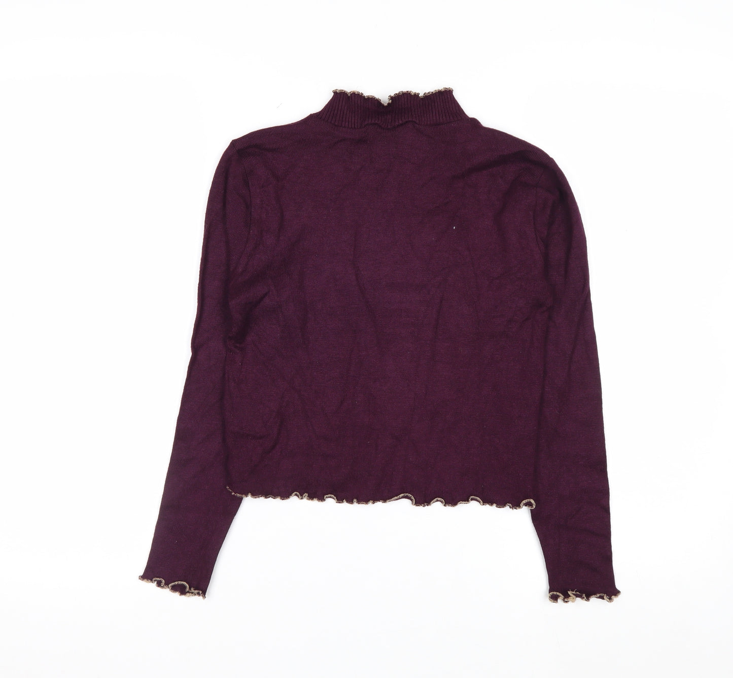 Beyond Retro Womens Purple High Neck Ruffled Knit Jumper Size M