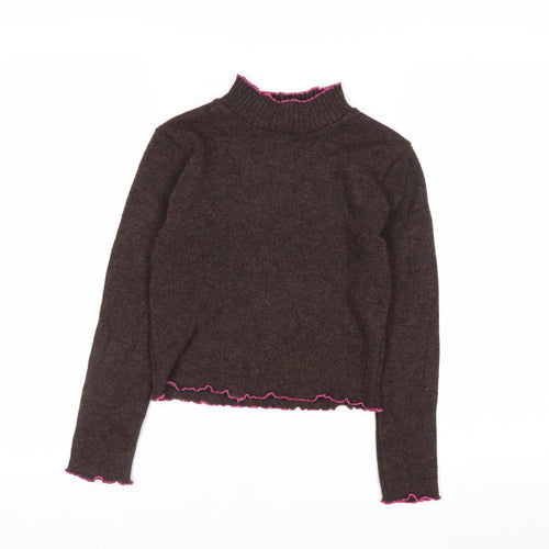 Beyond Retro Women Brown Wool Blend Mock Neck Jumper S