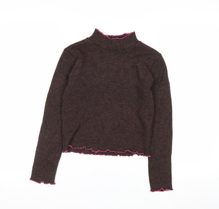 Beyond Retro Women Brown Wool Blend Mock Neck Jumper S