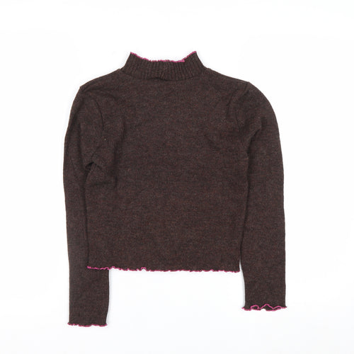 Beyond Retro Women Brown Wool Blend Mock Neck Jumper S
