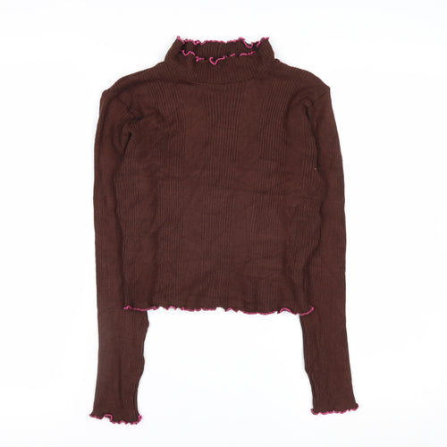 Beyond Retro Women Brown Roll Neck Knit Jumper Size S Vintage Style