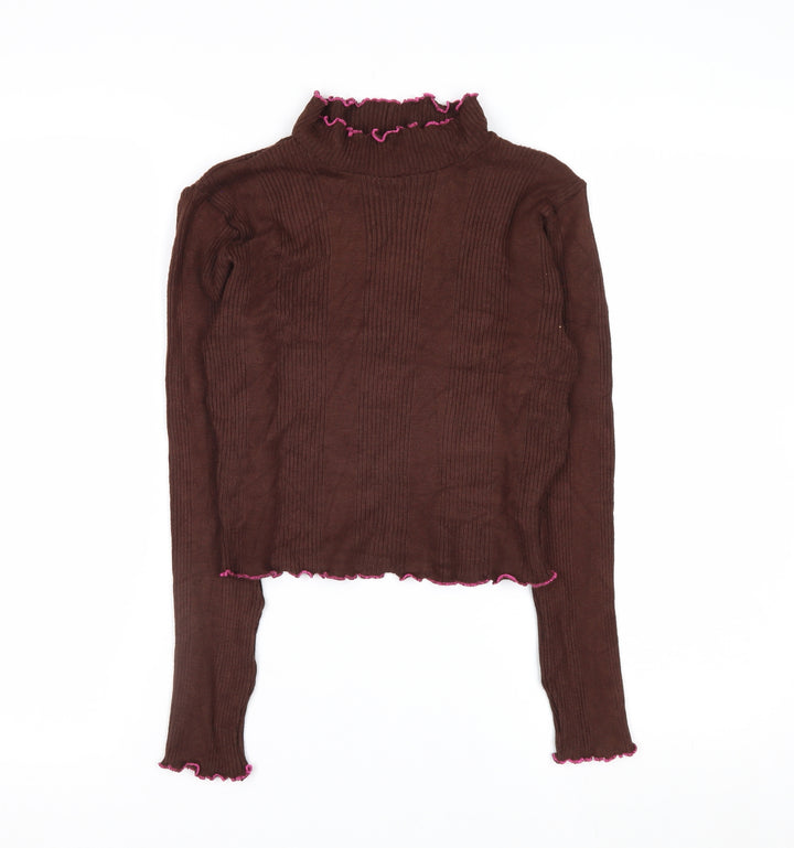 Beyond Retro Women Brown Roll Neck Knit Jumper Size S Vintage Style