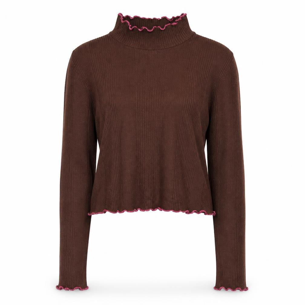 Beyond Retro Women Brown Roll Neck Knit Jumper Size S Vintage Style