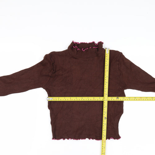 Beyond Retro Women Brown Roll Neck Knit Jumper Size S Vintage Style